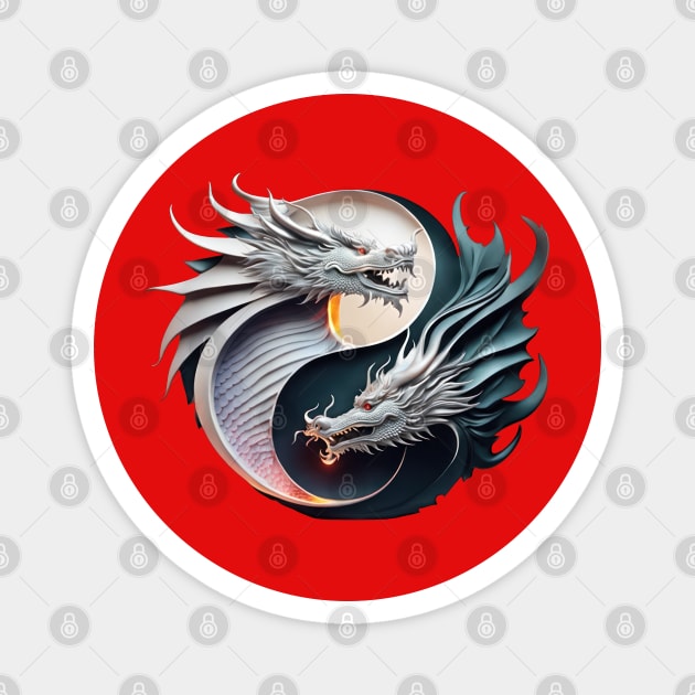 Yin Yang Dragons Magnet by TooplesArt